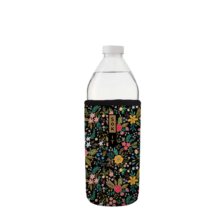 Sok-It BotlSok for Water Bottles - Black English Garden Picnic