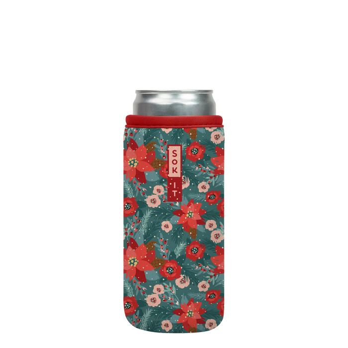 Sok-It CanSok - Pastel Poinsettias 12oz-Slim-Can 6.49 CanSok-Winter Holiday