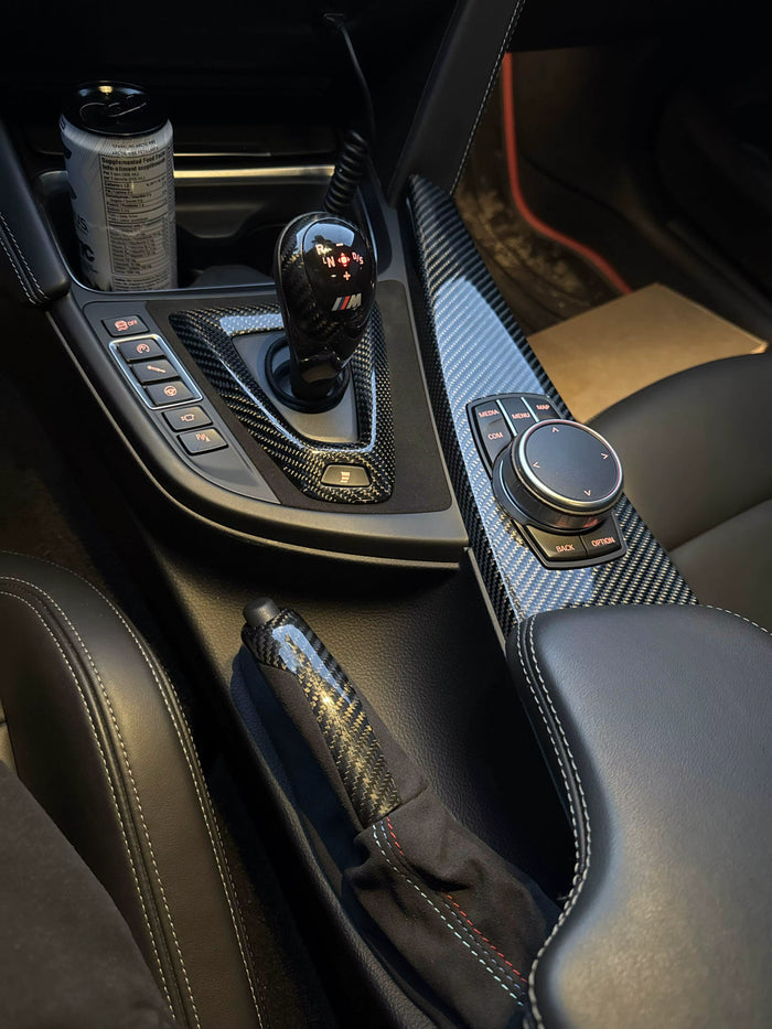 Carbon Fiber Interior Gear Shift Knob Head Console Panel Handbrake Replacement Cover Kit -  BMW M3 M4 F80 F82