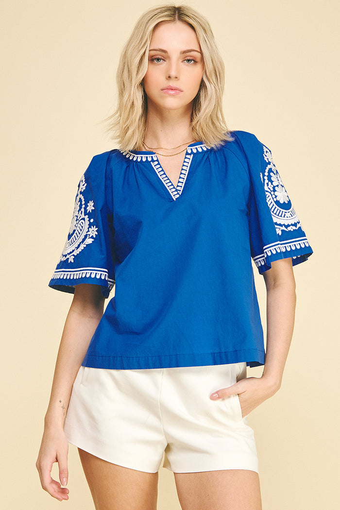 Collen Bohemian Embroidered Pinch Blouse