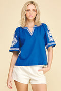 Collen Bohemian Embroidered Pinch Blouse