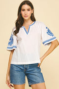 Everely Bohemian Embroidered Pinch Blouse