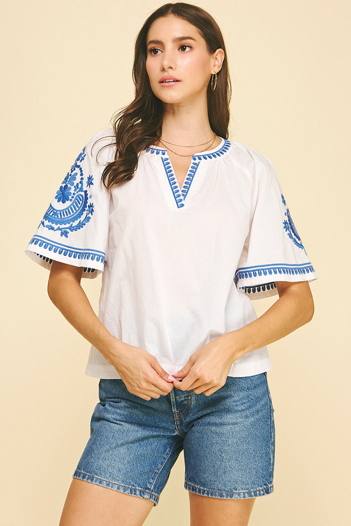 Everely Bohemian Embroidered Pinch Blouse