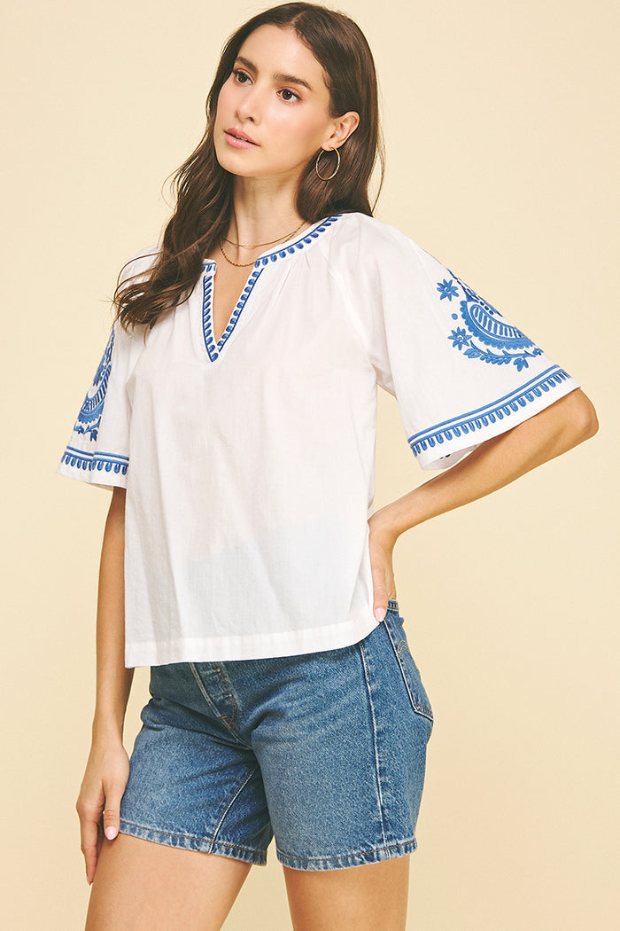 Everely Bohemian Embroidered Pinch Blouse