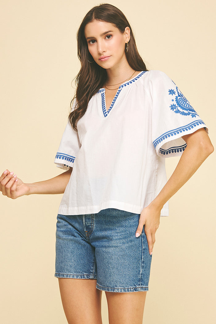 Everely Bohemian Embroidered Pinch Blouse
