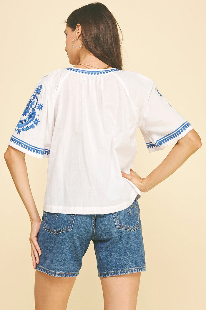Everely Bohemian Embroidered Pinch Blouse