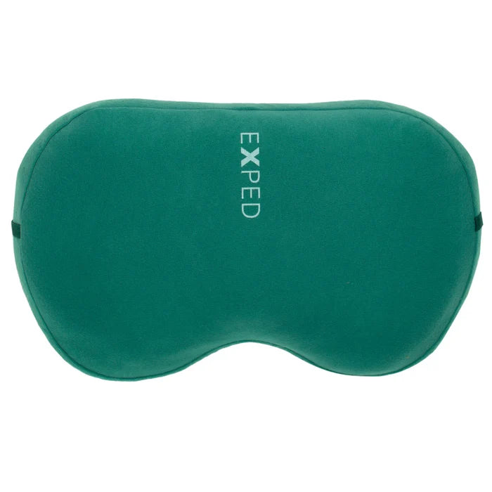 Green sleeping mask with 'Exped' branding on a white background