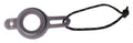 Gray flat valve adaptor with a black strap on a white background