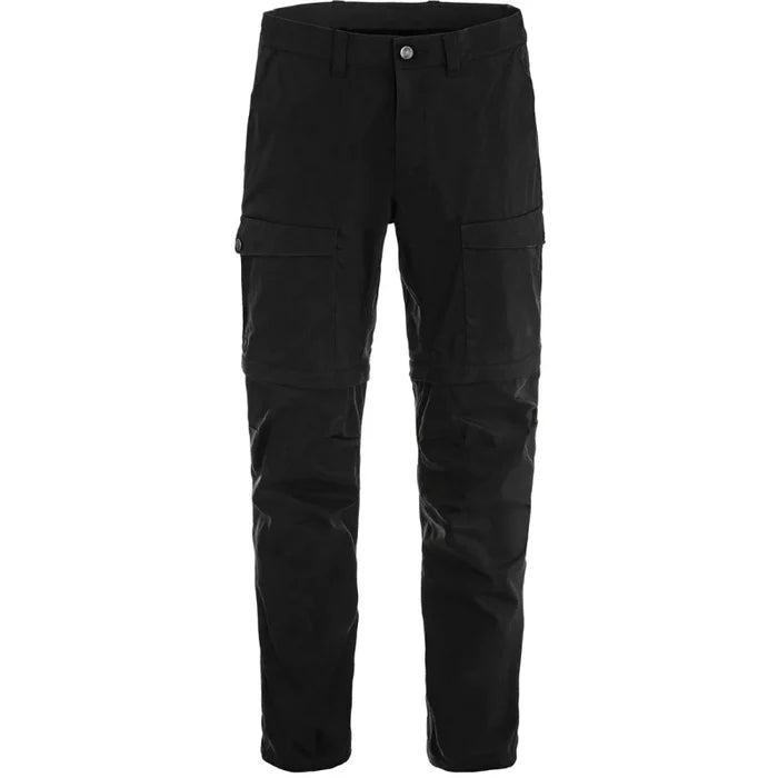 Black Fjallraven mens hiking pants on a white background