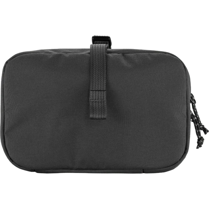 Black pouch with a strap on a white background