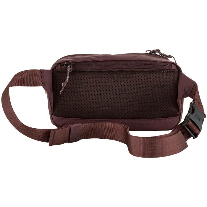 Burgundy waist bag on a white background
