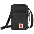 Black crossbody bag with a visible brand logo on a white background