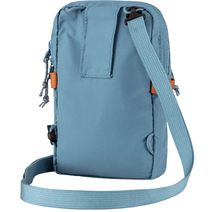 Blue backpack with a strap on a white background