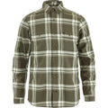 Green and white plaid mens Fjallraven shirt on a white background