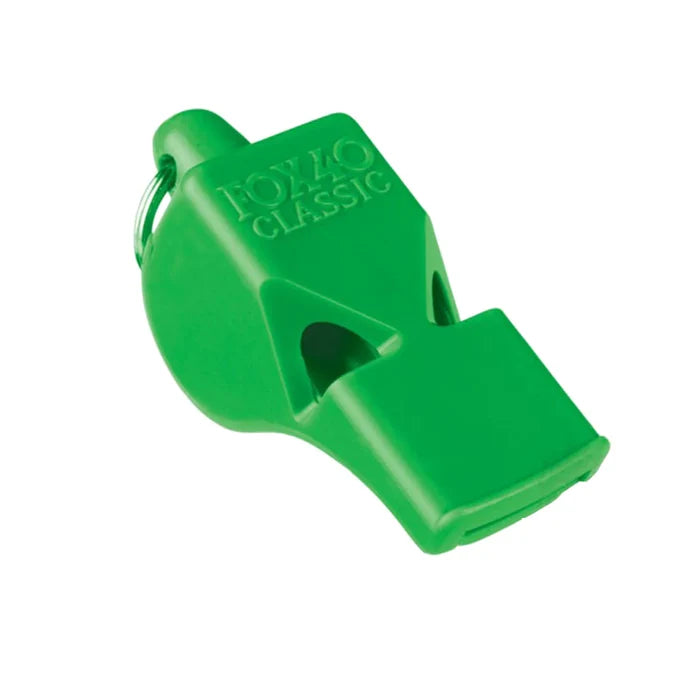 neon green whistle on a white background
