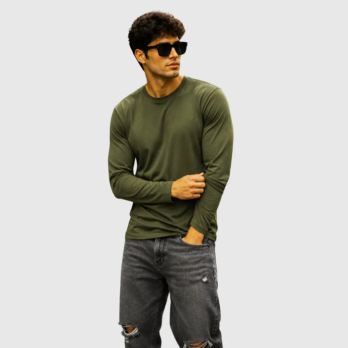 Full Sleeves Plan T-Shirt - Olive Green Dominance PK