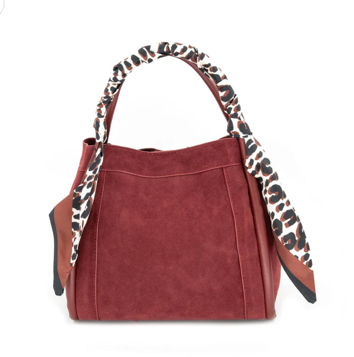 Gianna Suede Burgundy Tote BC Bag with Scarf