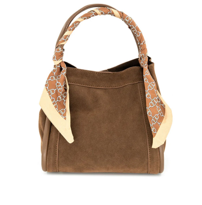 Gianna Suede Chocolate Tote BC Bag with Scarf