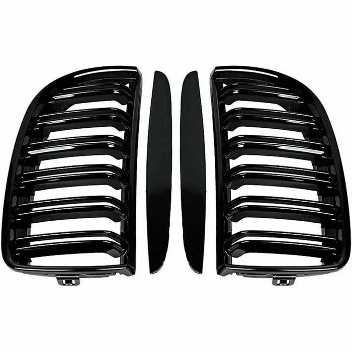 Gloss Black Dual Slat Front Kidney Grille - BMW E90 E91 3 Series Pre Lci