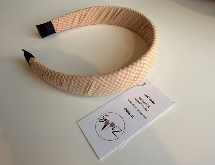 Gooiz | Haarband - ruit geel/roze