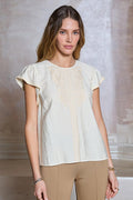 Heidi Embroidered Round Neck Flutter Sleeve Current Air Blouse