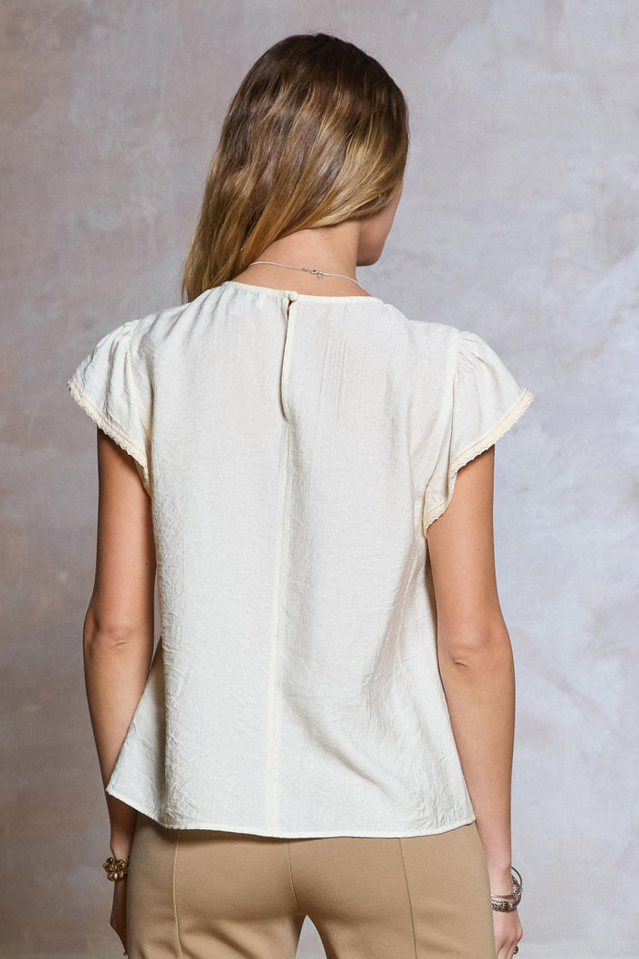 Heidi Embroidered Round Neck Flutter Sleeve Current Air Blouse