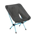 Black mesh camping chair with blue legs on a white background