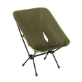 Green camping chair with black legs on a white background