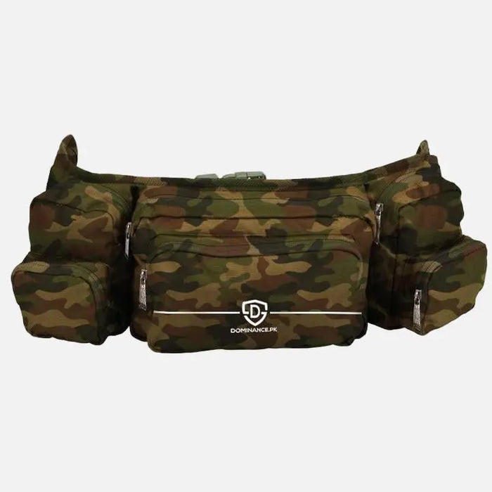 Camouflaged design, 6 pocket waist bag. Spacious and comfortable to wear.