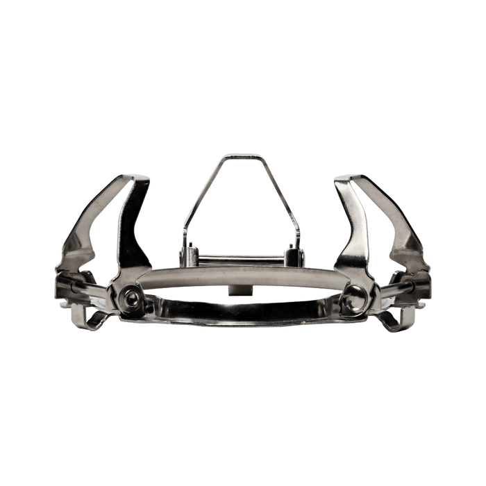Side view of a stainless steel Jetboil pot support