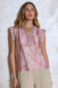 Julissa Ruffle Sleeve V Neck Relaxed Fit Current Air Blouse