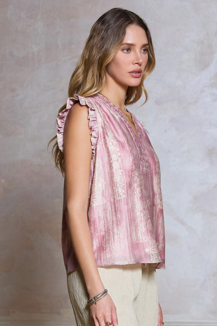 Julissa Ruffle Sleeve V Neck Relaxed Fit Current Air Blouse