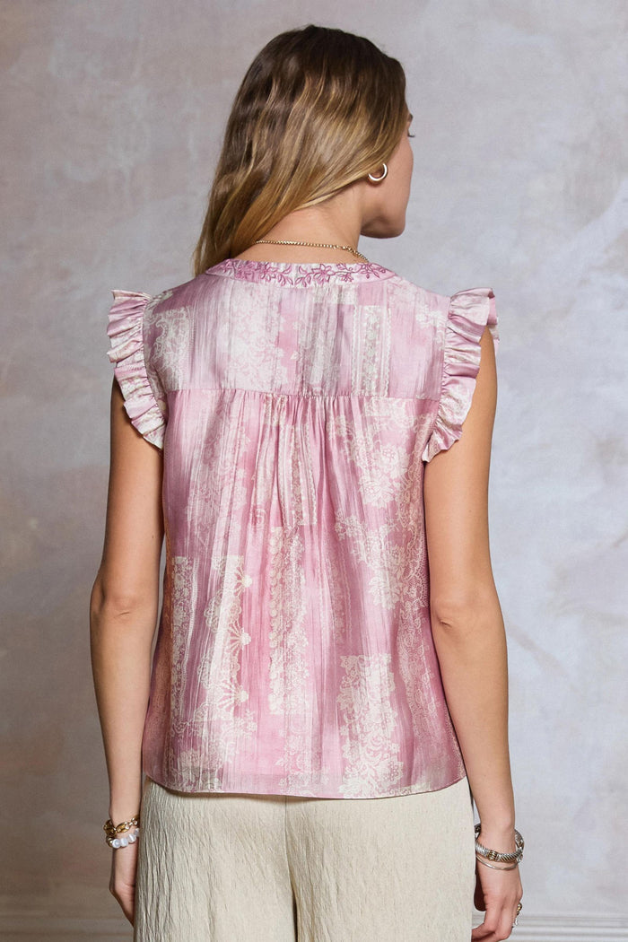 Julissa Ruffle Sleeve V Neck Relaxed Fit Current Air Blouse