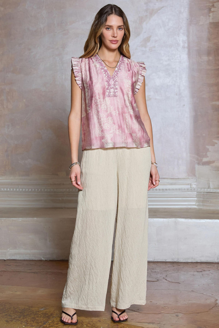 Julissa Ruffle Sleeve V Neck Relaxed Fit Current Air Blouse