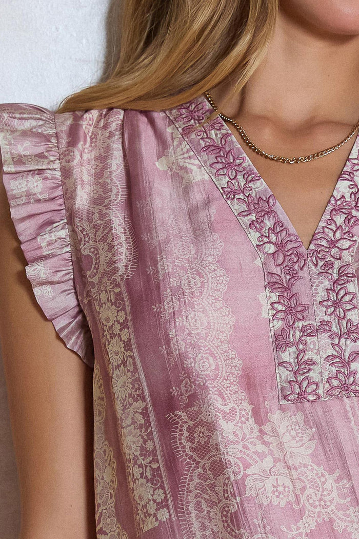 Julissa Ruffle Sleeve V Neck Relaxed Fit Current Air Blouse