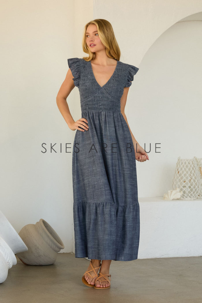 Kendra Smocked Bodice Tiered Skies are Blue Dress