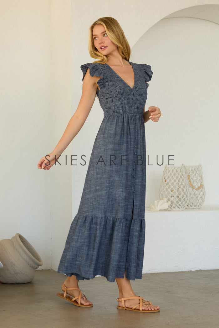 Kendra Smocked Bodice Tiered Skies are Blue Dress