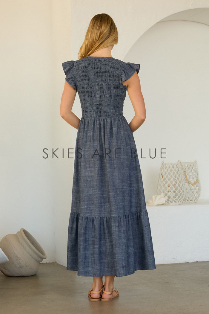 Kendra Smocked Bodice Tiered Skies are Blue Dress
