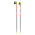 Two ski poles with colorful grips and black shafts on a white background