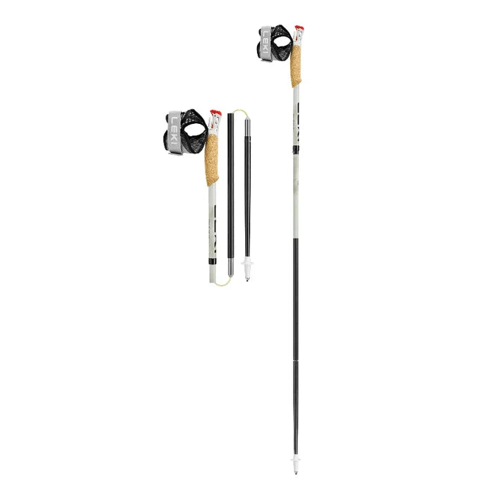Two hiking poles with adjustable cuffs on a white background