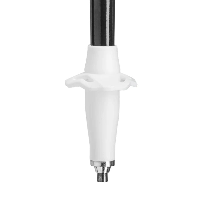 White and silver faucet handle on a white background