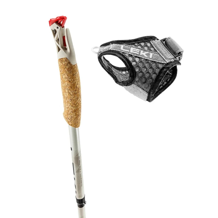 Golf club with cork grip and black bag on a white background