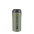 A green Lifeventure thermal mug with a silver lid, logo visible on the front