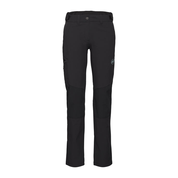Black pants with a small logo on a white background