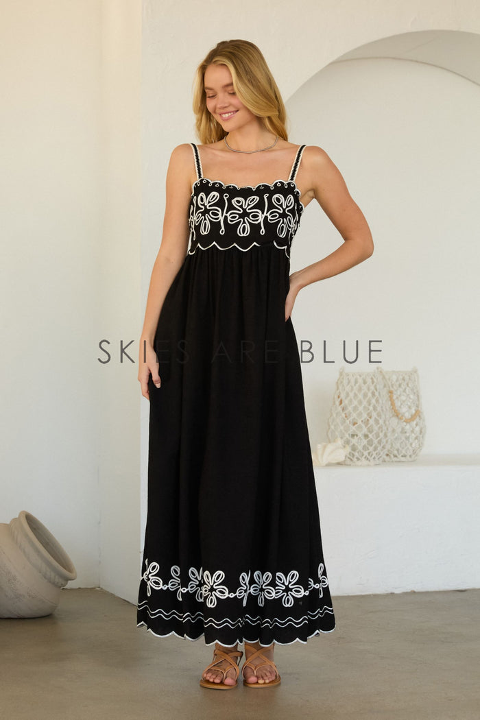 Marlene Embroidered Maxi Skies are Blue Dress