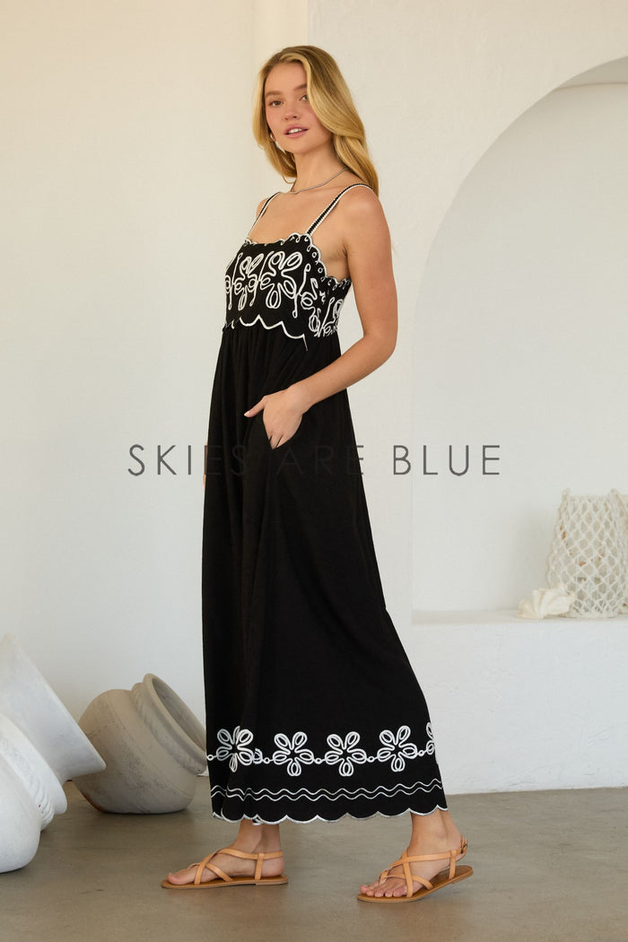 Marlene Embroidered Maxi Skies are Blue Dress