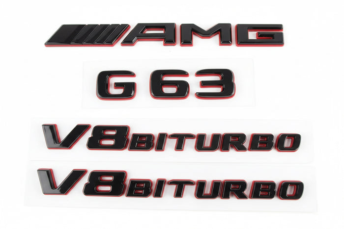 Mercedes W464 W463 G63 AMG Black/Red Brabus style emblem badges Set