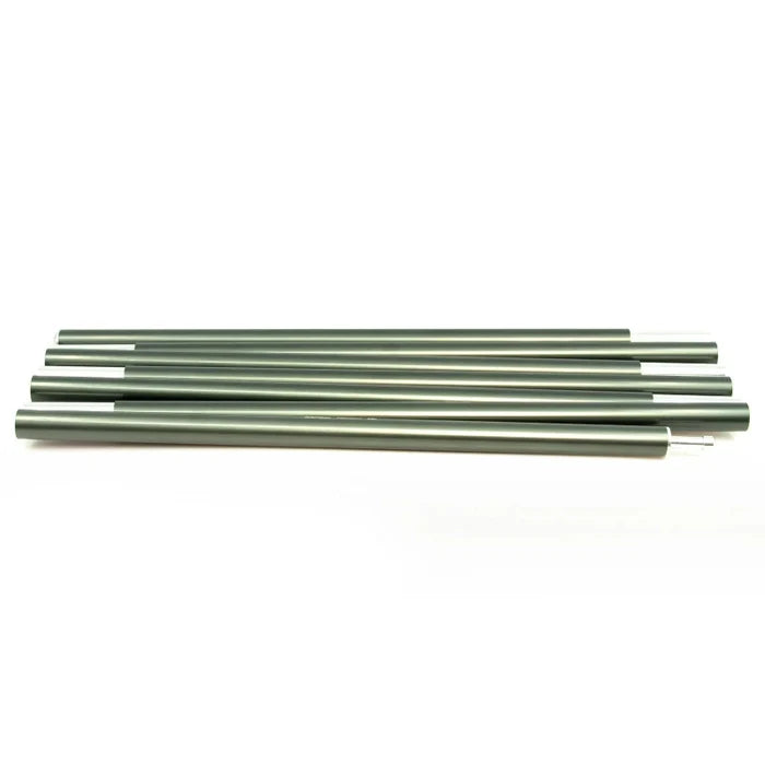 Set of metal tarp poles on a white background