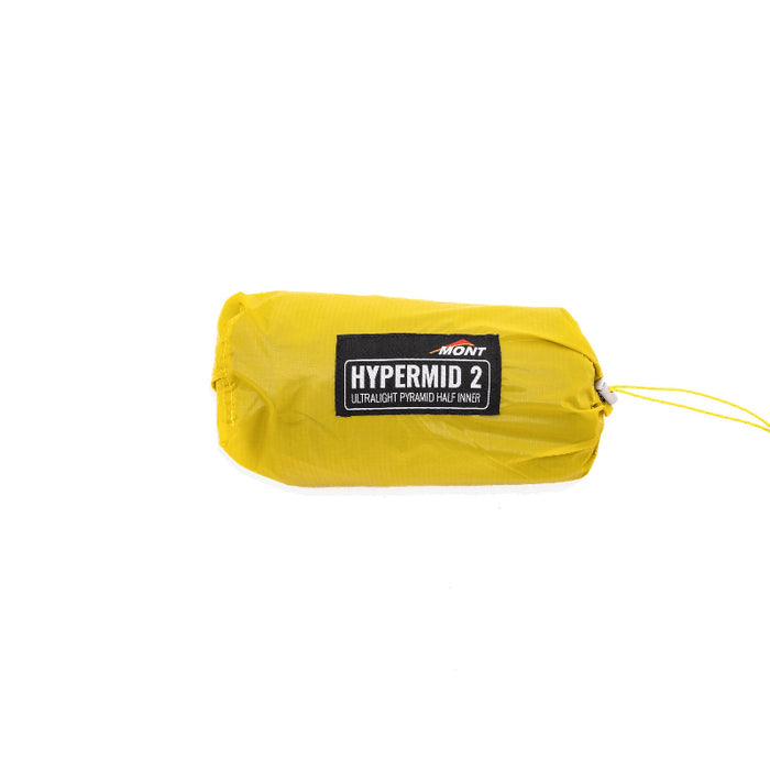 Yellow sleeping pad with 'Mont' branding on a white background