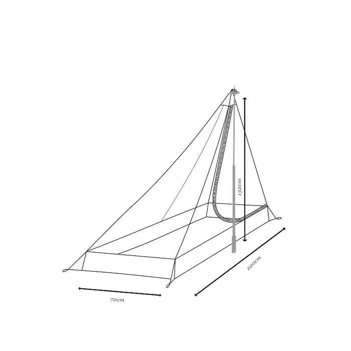 Technical drawing of the Mont Hypermid Tent with dimensions on a white background